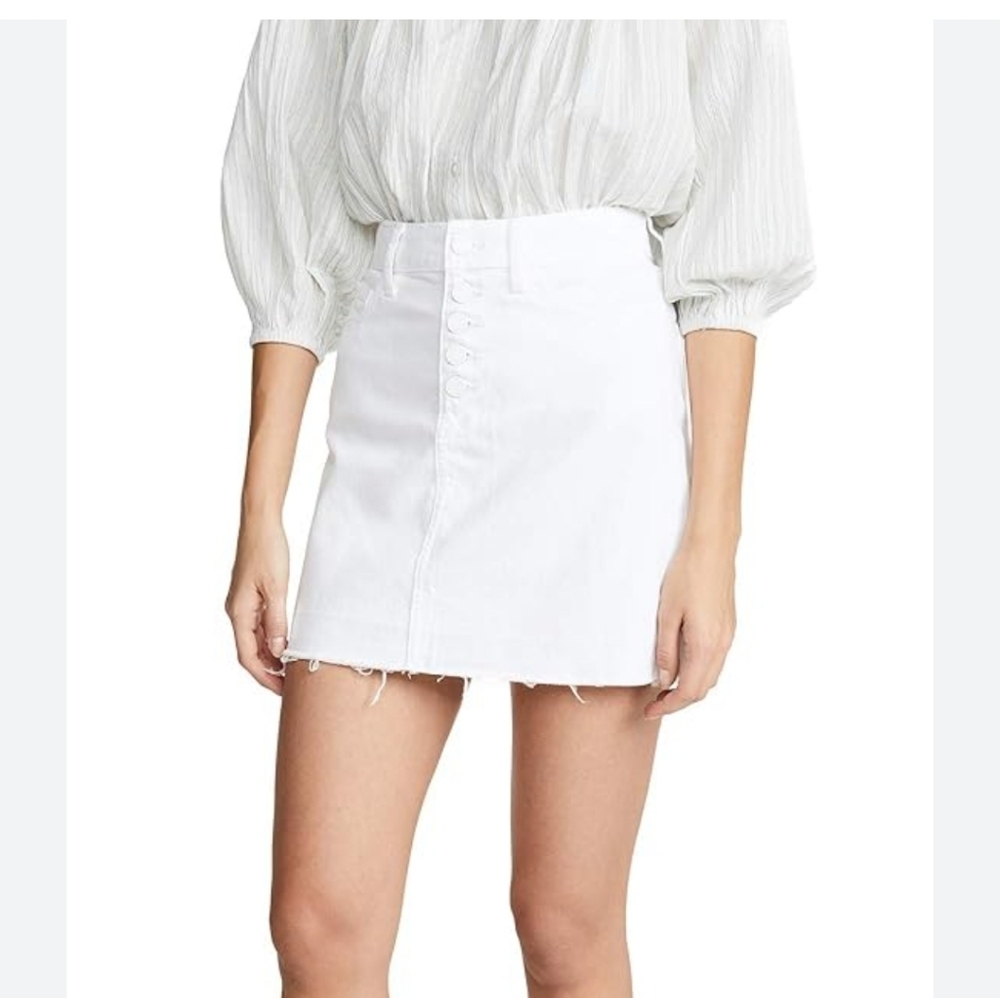 PAIGE Aideen White Denim Button-Front Mini Skirt Size 28